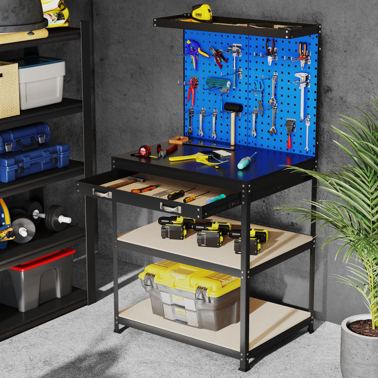 Tool Organizer Workbench with 20 Pieces Hanging Accessories Suitable for Home or Garage Use